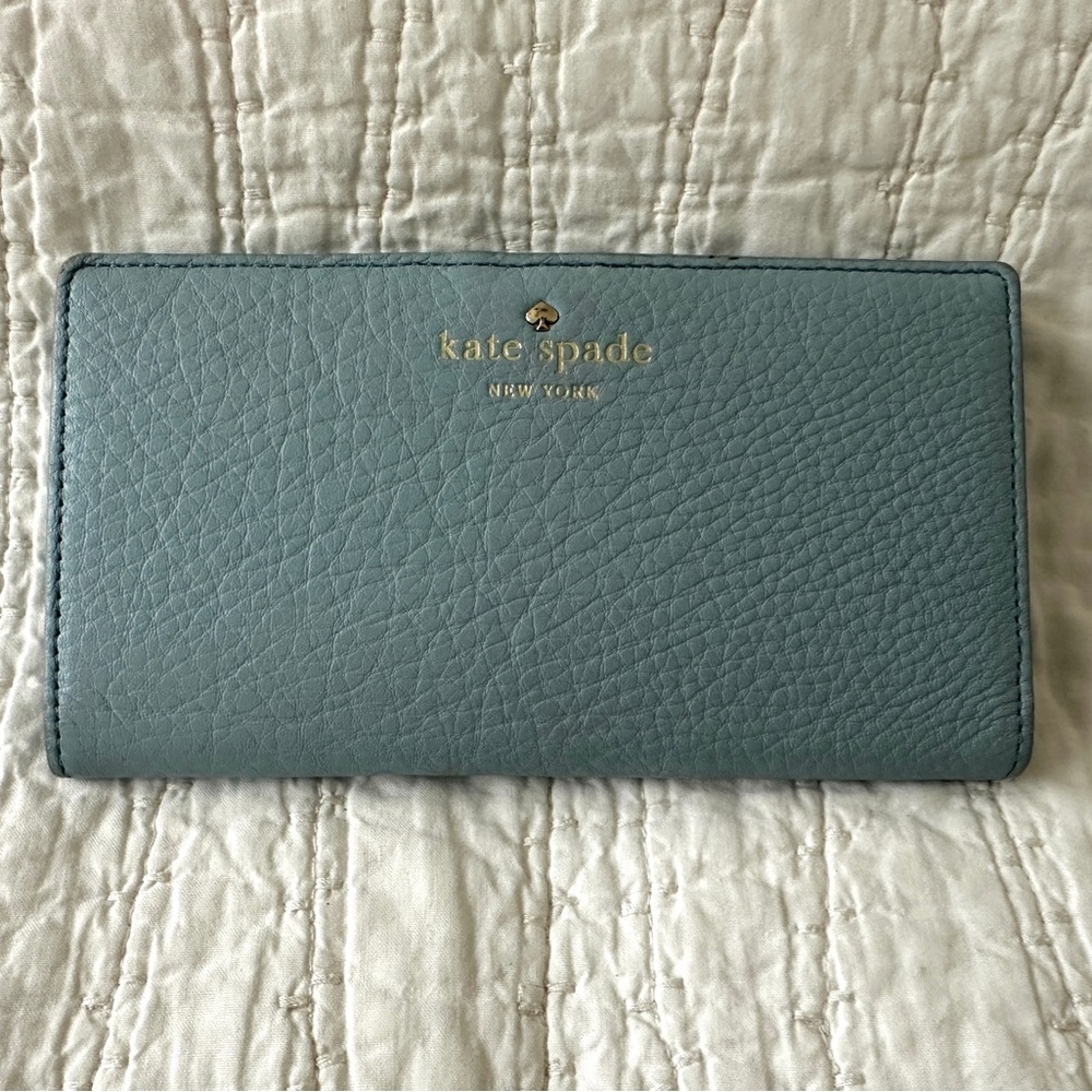 Kate Spade Light Blue Pebbled Leather Button Closure Wallet